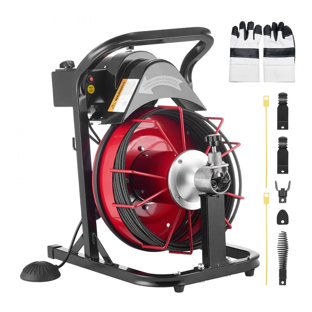 Summer Sale
VEVOR Drain Cleaner Machine 50 FT x 5/16 Inch, Auto Feed Sewer Snake Auger with 4 Cutters & Air-Activated Foot Switch for 2" to 4" Pipes