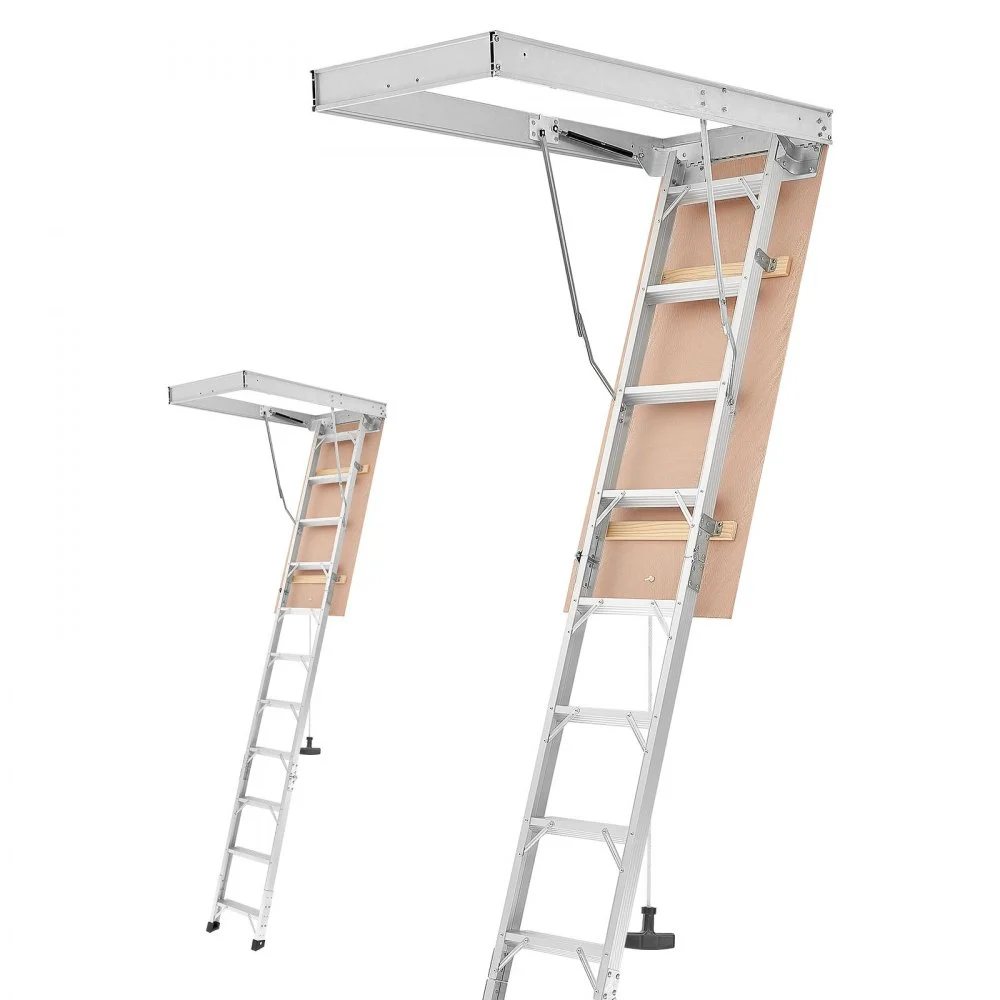Summer Sale
VEVOR Aluminum Attic Ladder, Fits 9.8'-10.3'/7.66'-9.8' Ceiling Height, 54" x 22.5" Opening, 375 lbs Load Capacity, Multi-Purpose Foldable Lightweight and Portable Attic Stairs for Convenient Access