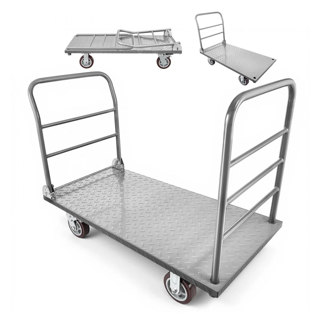 Summer Sale
VEVOR Platform Truck, 2650 lbs Capacity, Heavy Duty Flatbed Cart Dolly with Detachable Guardrail and Swivel Wheels, Foldable Hand Push Truck Cart, for Groceries, Garage, Warehouse, 48 x 24 x 36.2 in