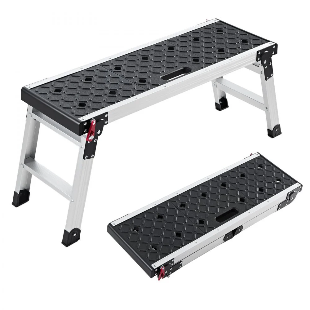 VEVOR Folding Work Platform, 35.8 x 12.2 in Aluminum Step Stool, 16.5 in Height, 500 lbs Load Capacity, Heavy Duty Platform Ladder with Locks, Portable Work Bench for Painting & Maintenance & Home