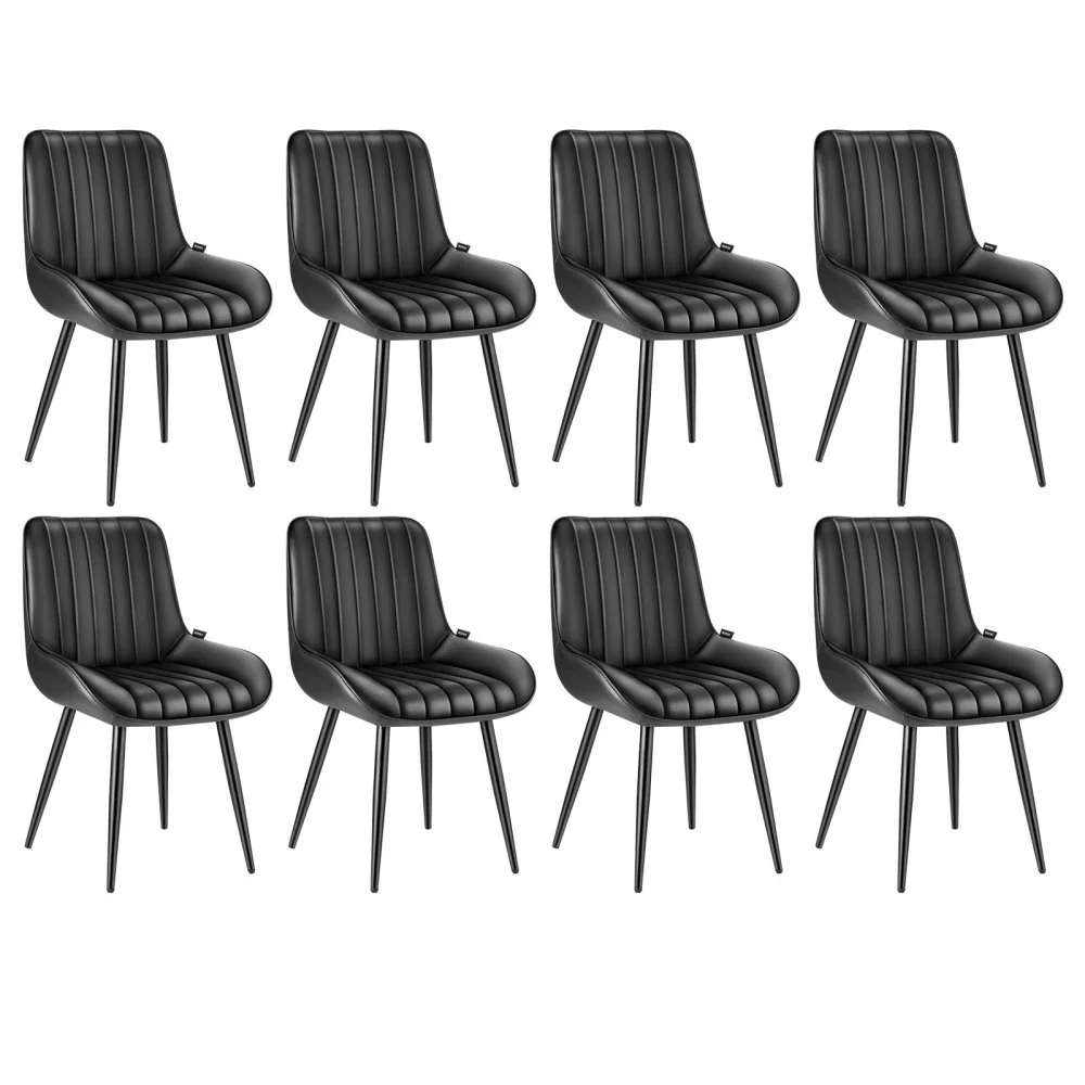 VEVOR Modern Dining Room Accent Chairs Set of 8, Upholstered Fabric Side Chair for Dining Tables, Space-Saving Kitchen Table Chair with Thick Cushions and Metal Legs, Black