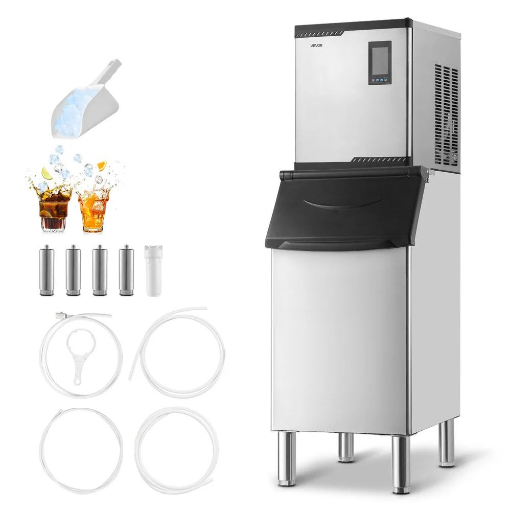 VEVOR Commercial Ice Maker Machine, 300LBS/24H Ice-Making Machine with 300LBS Stainless Steel Storage Bin, Auto Self-Cleaning Ice Maker with Touchscreen for Bar Cafe Restaurant Business Commercial