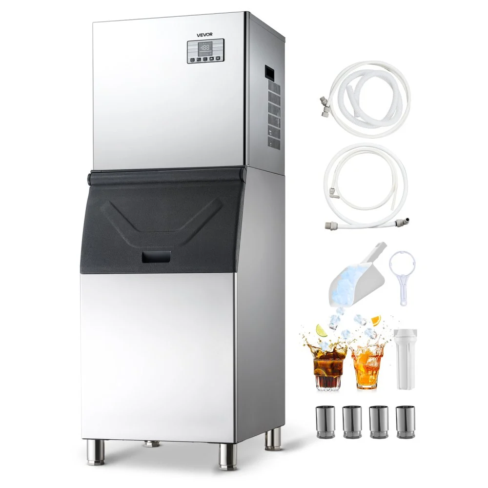VEVOR Commercial Ice Maker Machine, 550LBS/24H Ice-Making Machine with 300LBS Stainless Steel Storage Bin, Auto Self-Cleaning Ice Maker with Touchscreen for Bar Cafe Restaurant Business Commercial