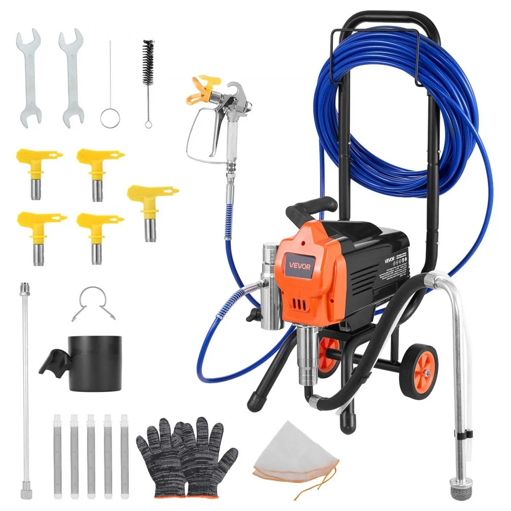 Summer Sale
VEVOR Stand Airless Paint Sprayer, 1500W, 3300PSI High Pressure Airless Sprayer with Cart, Cleaning Brush, Hose, Extension Rod, Nozzles, Electric Spray Paint Machine for Large Apartments, Buildings
