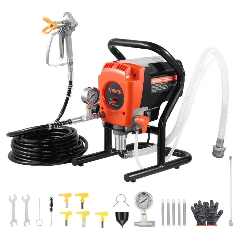 Summer Sale
VEVOR Stand Airless Paint Sprayer, 900W, 3300PSI High Pressure Airless Sprayer, Cleaning Brush, Hose, Extension Rod, Nozzles, Electric Spray Paint Machine for Interior or Exterior of House, Fence