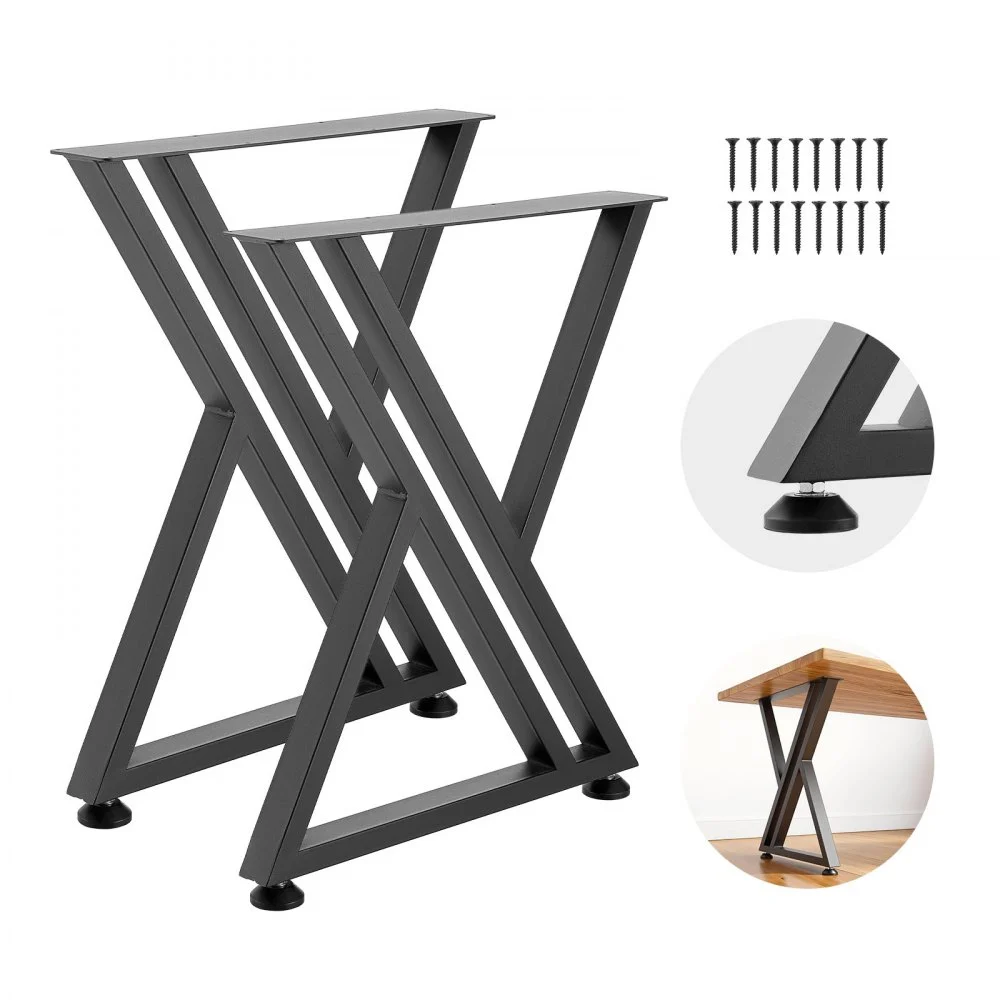 VEVOR Table Legs, 29.1" H x 24" W Steel Furniture Legs, 2204 lbs Max Load Heavy Duty, Easy Installation, Sturdy & Stable for Home Office Desk DIY, Coffee Dinner Bar Tables, Workbench,Set of 2, Black