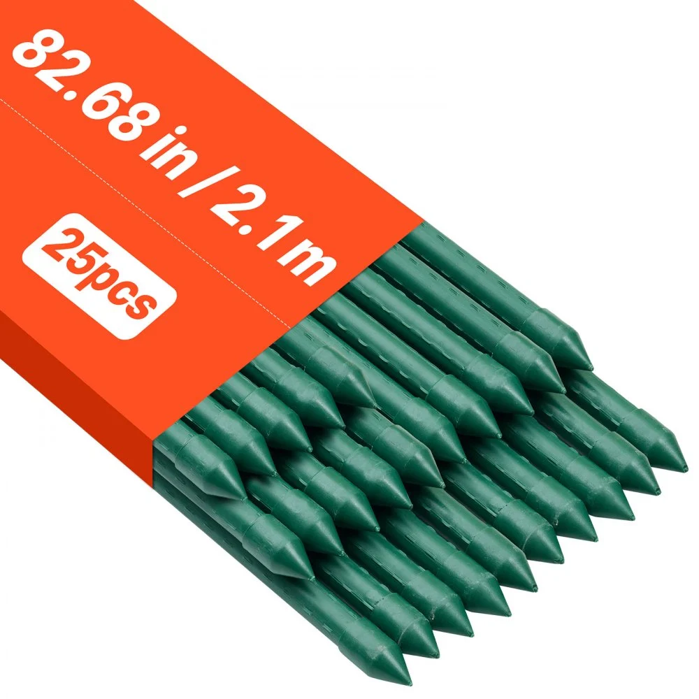 VEVOR Garden Stakes, 25 Pack, 82.68 inch, Plastic Coated Metal Tomato Stakes, Garden Sticks for Plants Support, with Pointed End and Non-Slip Bumps for Growing Climbing Plants, Outdoor Vegetables