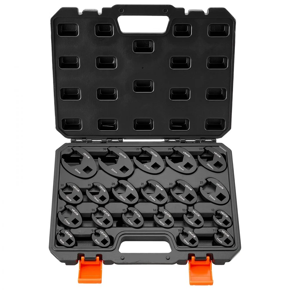 VEVOR Crowfoot Wrench Set, 1/2" and 3/8" Drive, 21-Piece Metric Dual-Drive Flare Nut Crows Foot Wrenches, with Storage Case, Dual Size Markings on Tools and Case, for Maintenance
