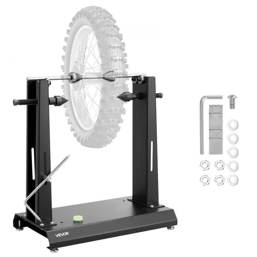 VEVOR Motorcycle Wheel Balancer, 88.2 lbs Capacity, Tire Balancer & Truing Stand with Adjustable Centering Cones and Truing Pointer, Balancing Tools for Most Motorcycles & Bicycles, 35-Inch Wheel Dia