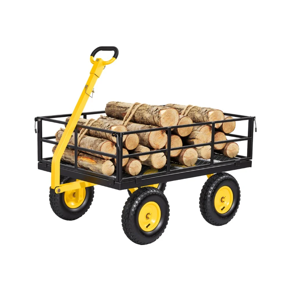 VEVOR Steel Garden Cart, 1200 lbs Heavy Duty Pullable Garden Wagon Yard Cart, 2 in 1 Outdoor Metal Utility Wagon Yard Trailer with 13" All Terrain Tires, Mesh Detachable Sides and 180° Rotating Handle