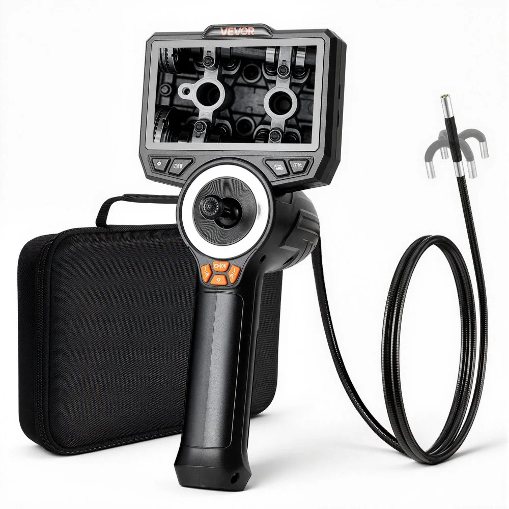 VEVOR Articulating Endoscope with Light, 4-Way 360° Articulated Borescope, 0.24" Slim Lens 1920 x 1080, 4.5" HD IPS Screen, 8X Zoom Inspection Camera for Auto, Mechanical Equipment (4.9FT Snake Cable)