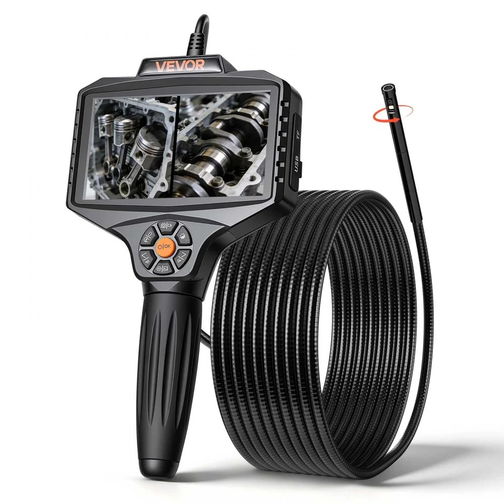 VEVOR Endoscope with Light, 360° View Coverage Industrial Borescope Inspection Camera with Rotating Probe, 1080P HD Rigid Snake Scope Cam for Wall Automotive Engine Inspect-16.4FT