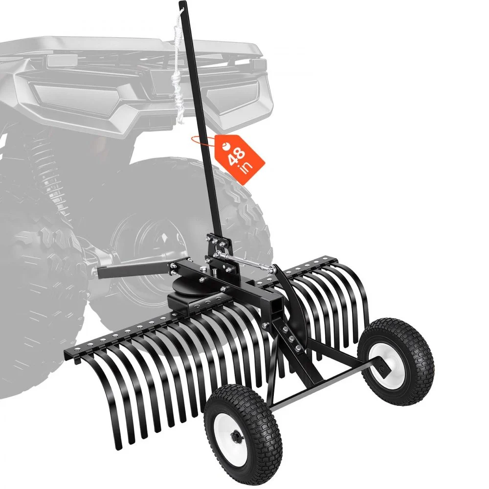 Summer Sale
VEVOR 48in Tow Behind Landscape Rake, Pull Behind Lawn Rock Rakes for ATV Mower Tractors, 24 Durable Steel Tines, Adjustable Height & Angle, Heavy Duty Dethatcher Rake for Leaves Debris