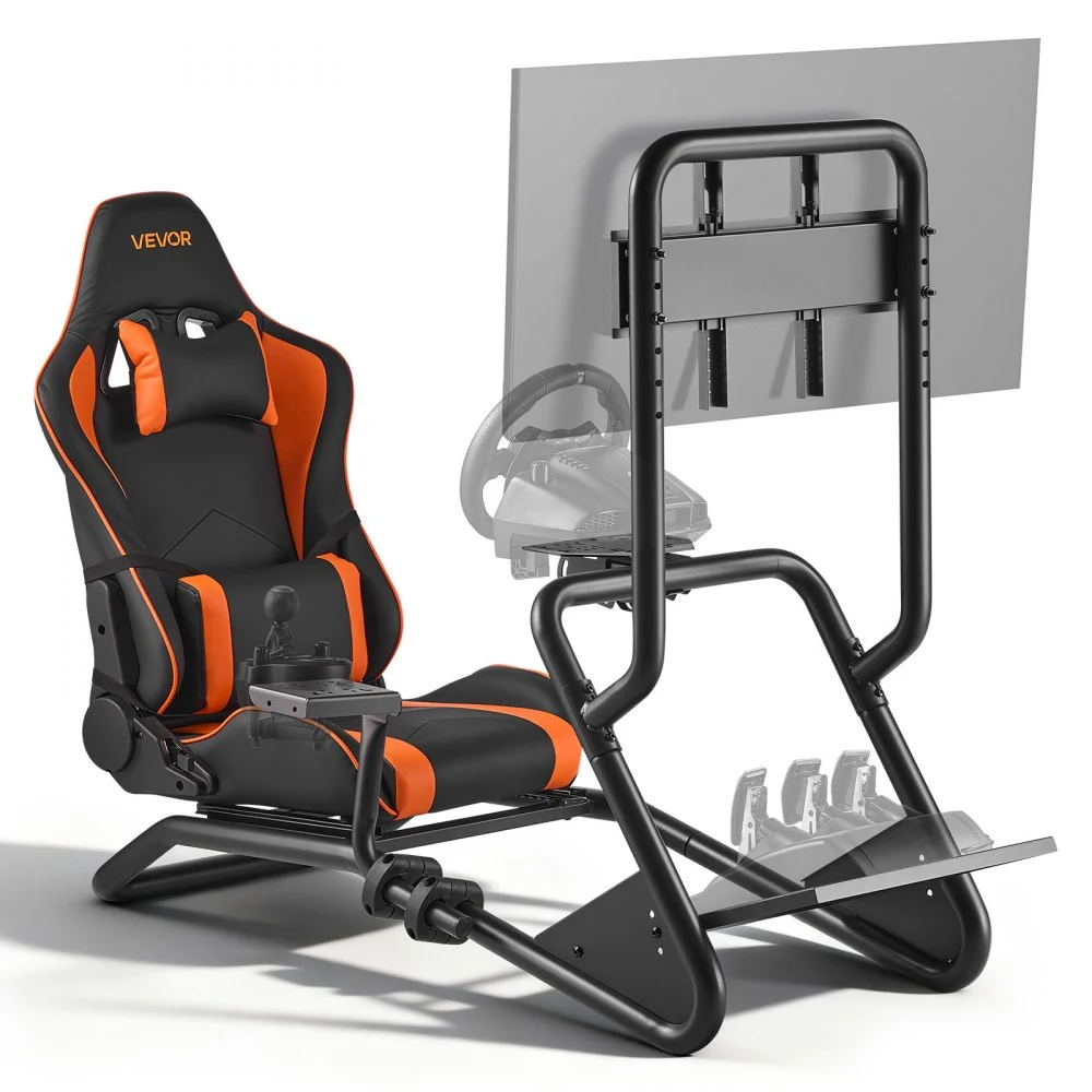 VEVOR Racing Wheel Stand, Heavy-Duty Simulator Cockpit Steering Wheel Stand with Monitor Stand, Fit Logitech G25,G27,G29,G920,G923, Thrustmaster T300RS,TX F458,T500RS,T3PA-PRO (F1/GT) and CSR Pedals