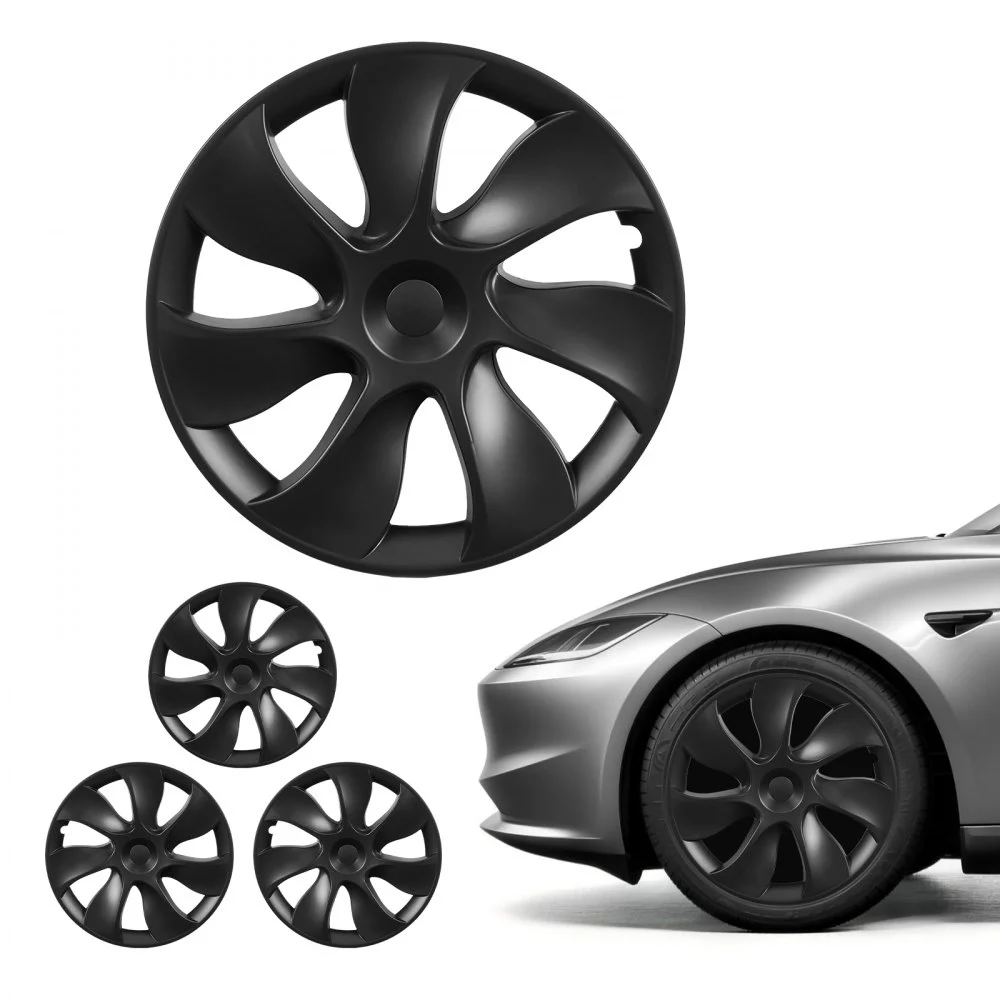 VEVOR Hubcaps Wheel Covers for 2021-2024 Tesla Model Y, 19 Inch Set of 4 Wheel Rim Cover Hubcaps OEM Style Replacement, R19 Size Snap On Car Hub Caps, Premium 7-Spoke ABS Tire Rim Caps, Matte Black