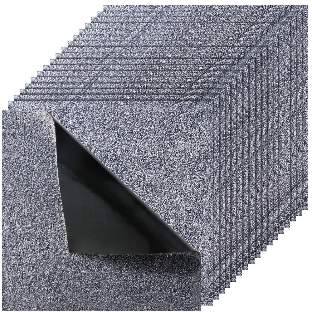 VEVOR Carpet Tiles 18x18 inch, 10 Pack Carpet Square Rug Detachable & Damage-free, Self Adhesive Home Floor Soft Plush Padded for 22.5sq.ft Coverage, Easy DIY for Living Room & Bedroom, Gray