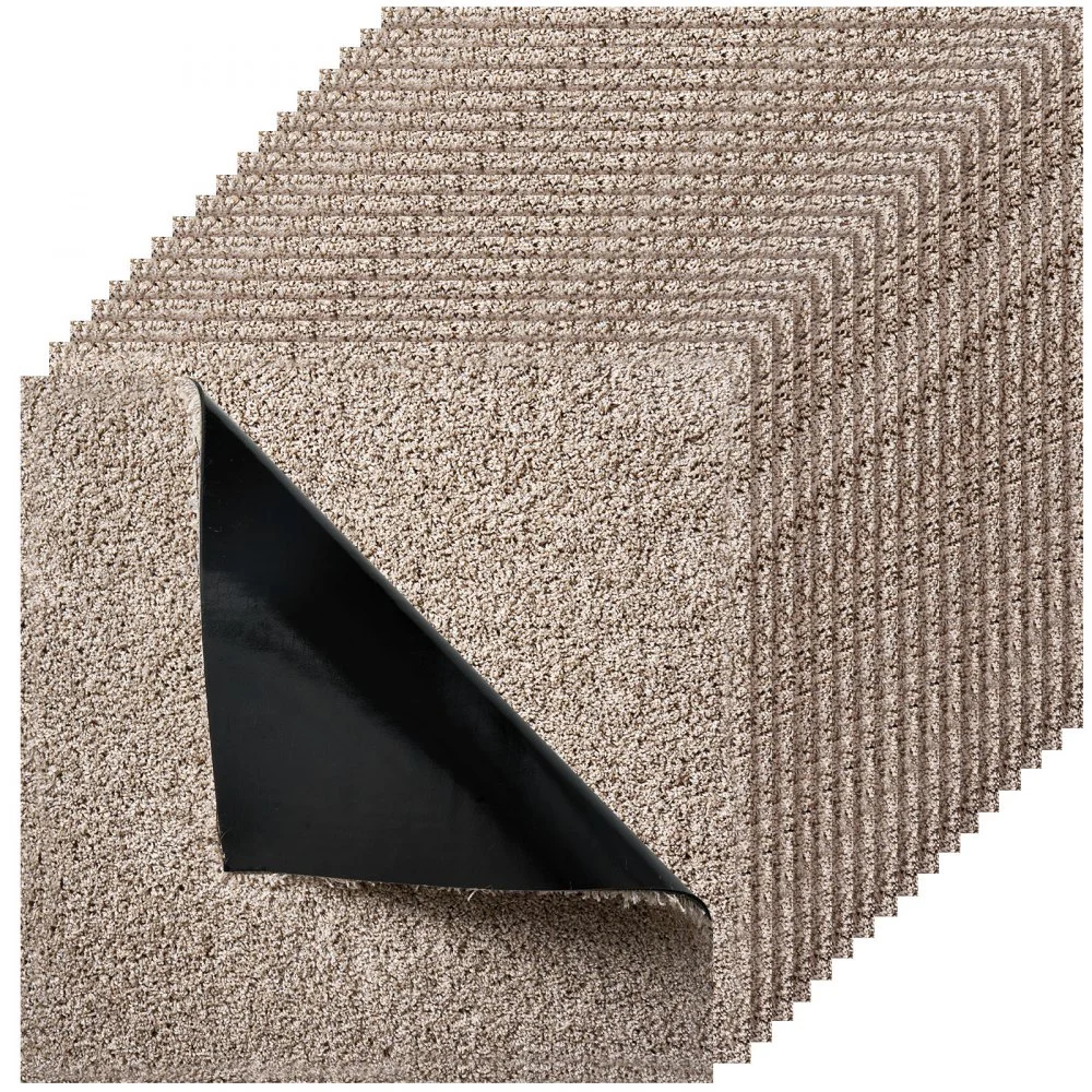 VEVOR Carpet Tiles 18x18 inch, 10 Pack Carpet Square Rug Detachable & Damage-free, Self Adhesive Home Floor Soft Plush Padded for 22.5sq.ft Coverage, Easy DIY for Living Room & Bedroom, Light Brown